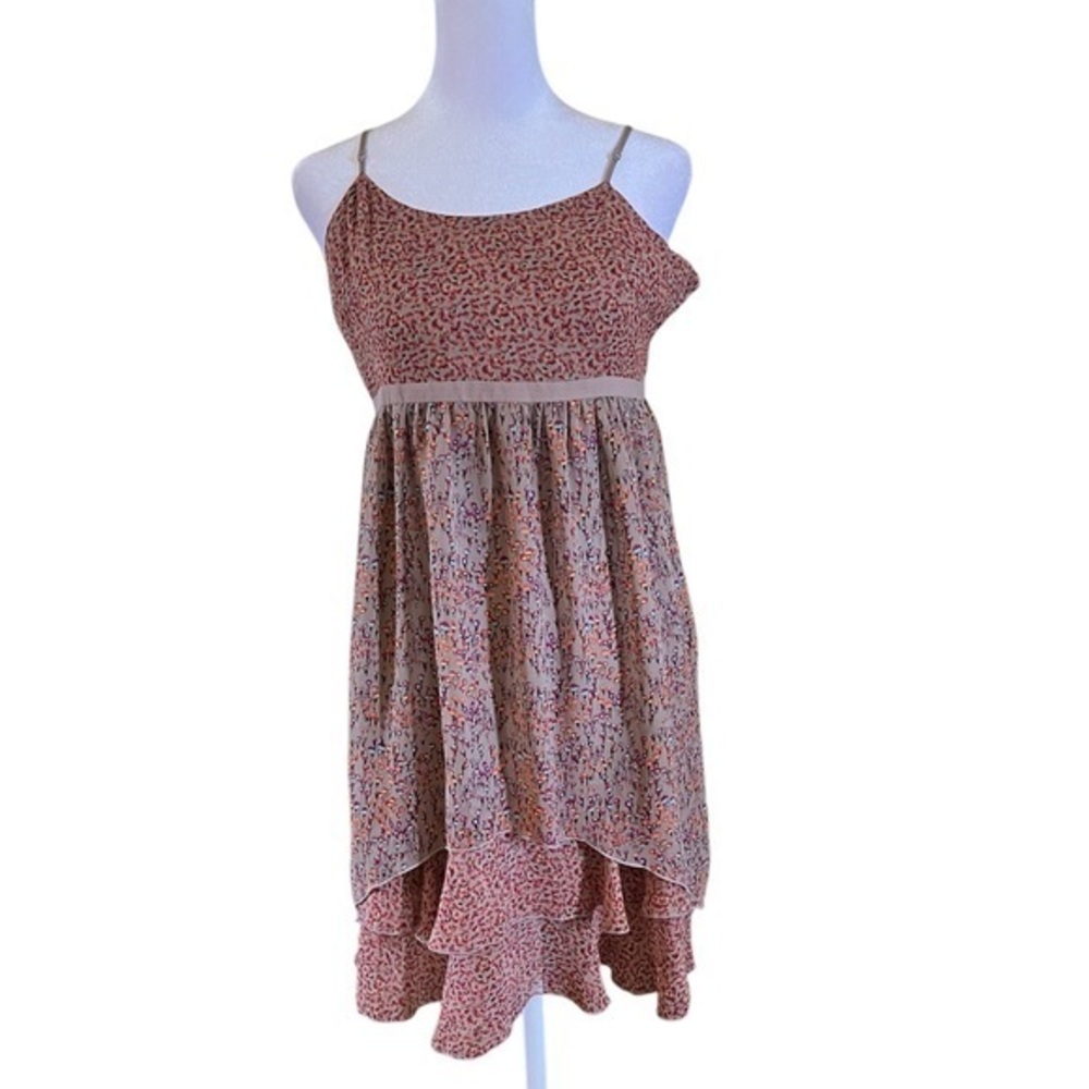Kenzie Boho Sundress Mini Adjustable Strap Medium Brown with Red Orange Floral